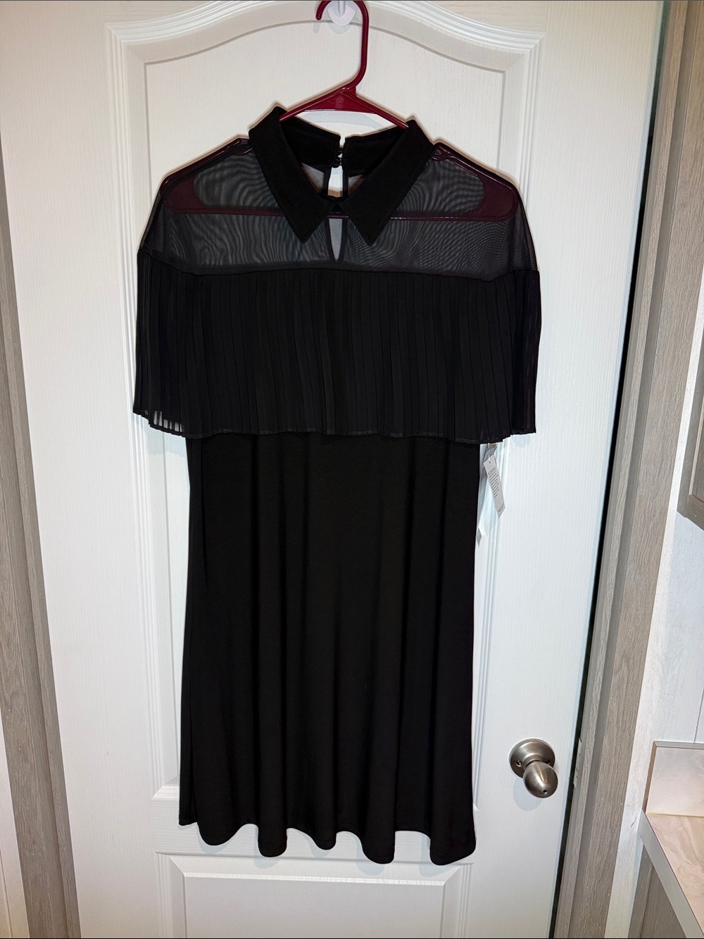 MSK Black Sheer Yoke Pleated Mini Dress NWT, Size Large